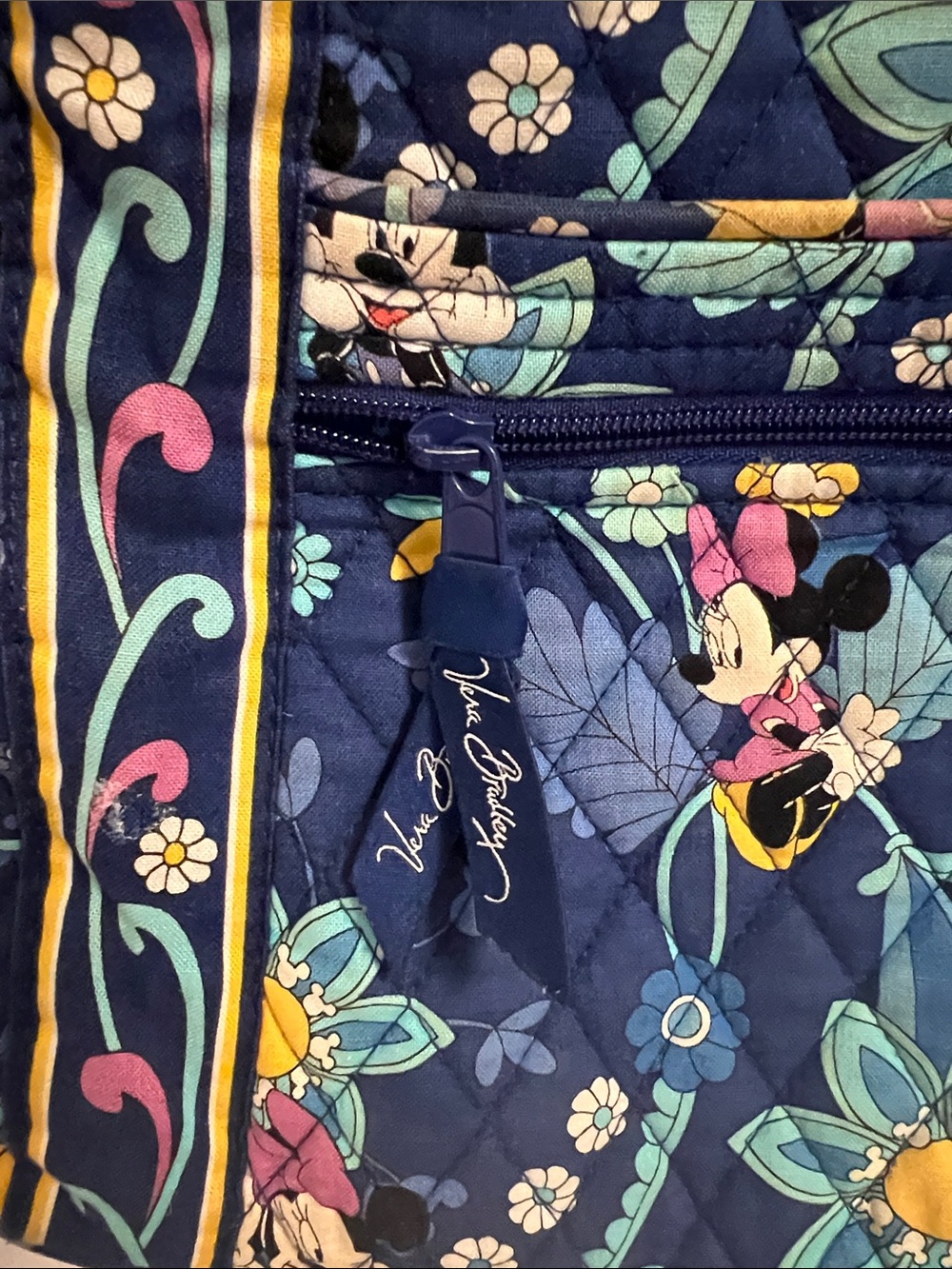 Vera Bradley Disney Parks Navy Floral Quilted Crossbody with Mickey and Minnie